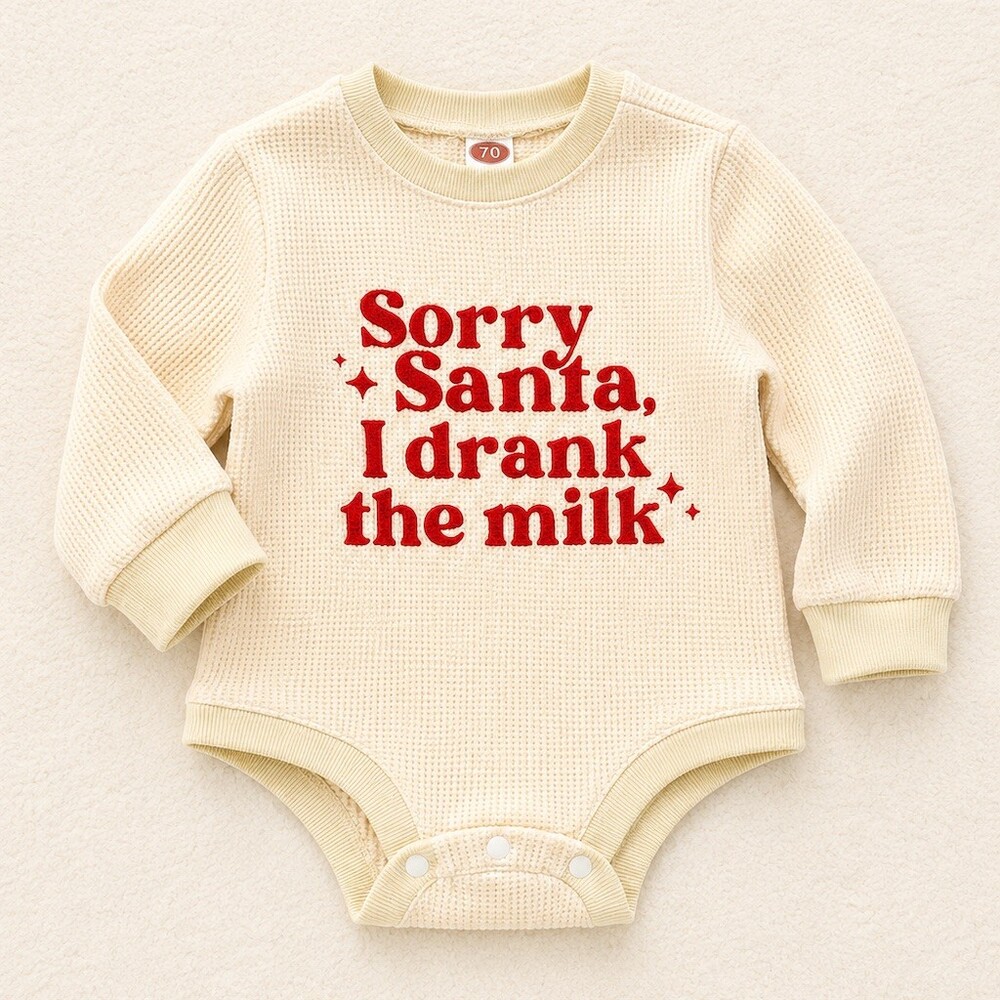 Baby Girl Bodysuit Girls 0-3 Months Beige Christmas Long Sleeve One-Piece